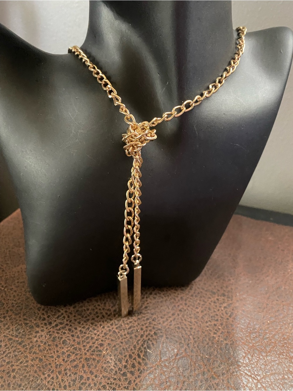 Michael Kors Gold-Tone Open 40” Chain with Dual Bar Drops Stamped